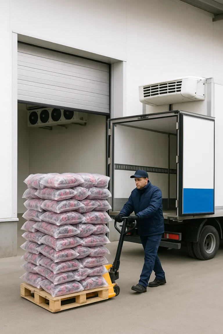 Cold chain and cold storage process keeping perishable foods like meat, dairy, seafood, fruits, and vegetables fresh and safe with temperature control